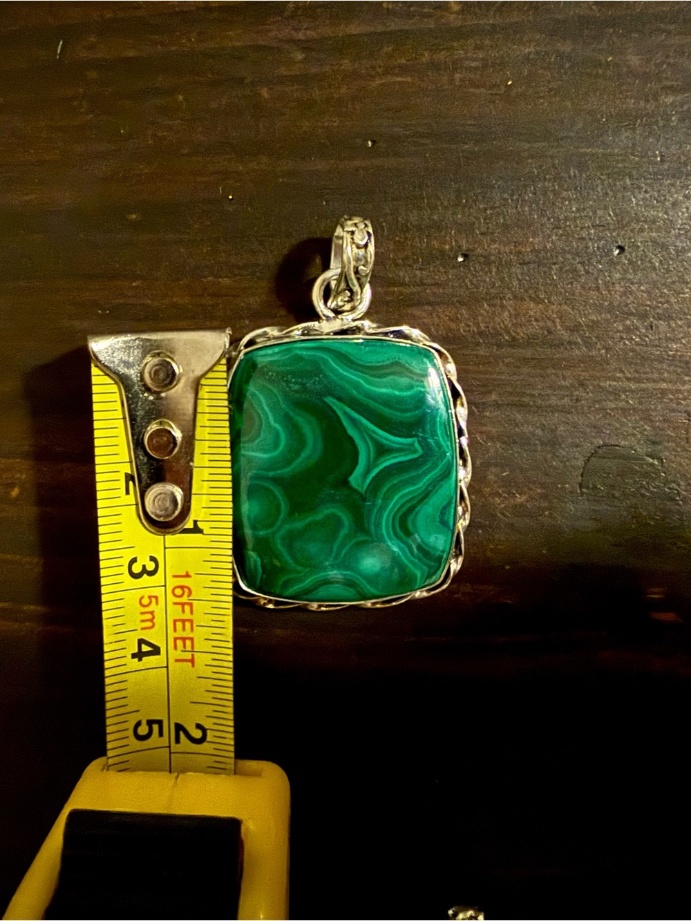Malachite Pendant Stirling Silver Plated Frame